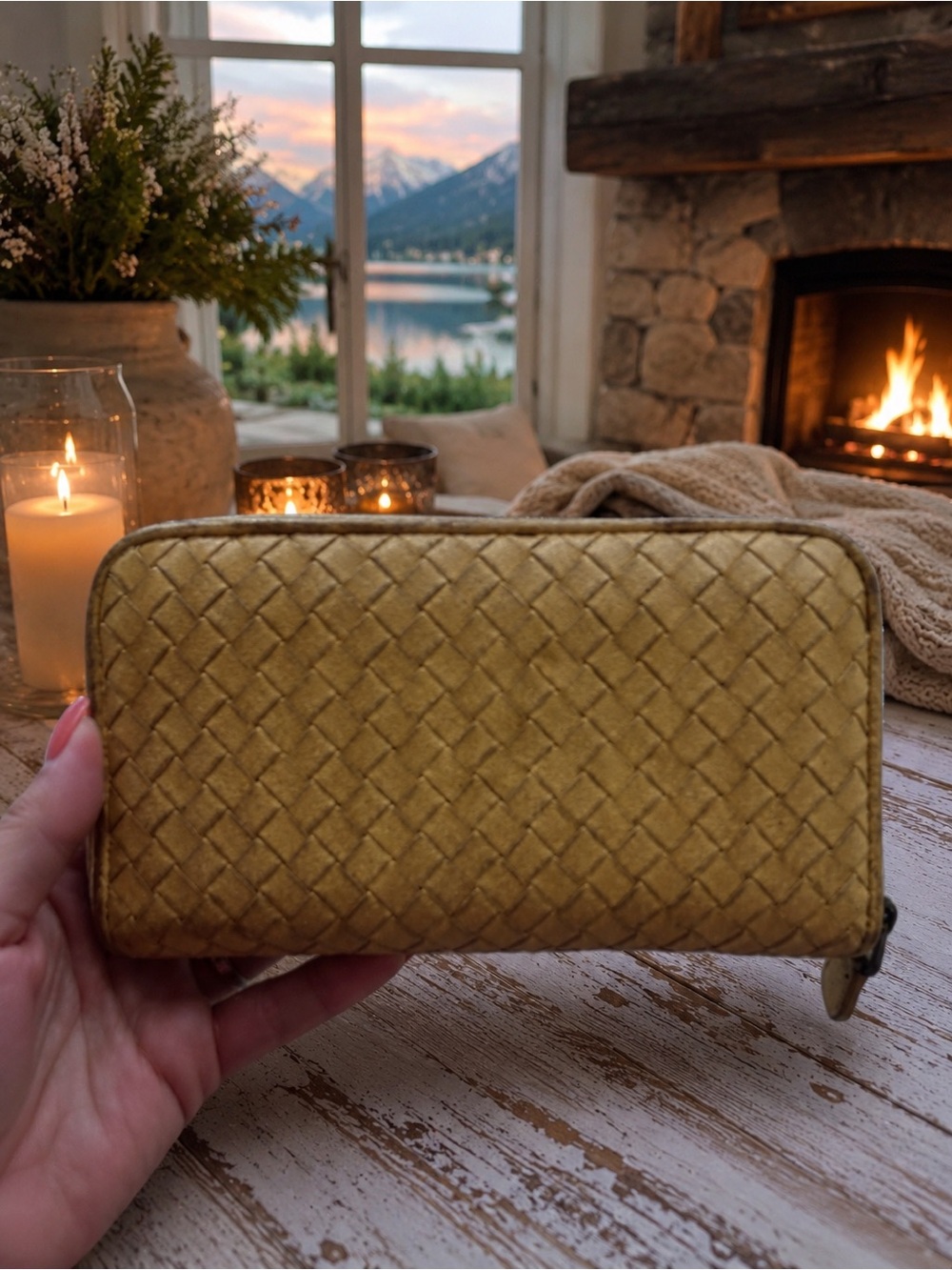 Bottega Veneta Yellow  Zip-Around Wallet